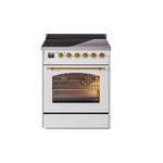 ILVE UPI304NMPWHG Nostalgie II 30" Induction Range (Triple Glass Door, White, Brass)