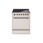 ILVE UPI304QNMPAWB Nostalgie II 30" Induction Range (Solid Door, Antique White, Burnished)