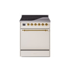 ILVE UPI304QNMPAWG Nostalgie II 30" Induction Range (Solid Door, Antique White, Brass)