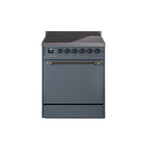 ILVE UPI304QNMPBGB Nostalgie II 30" Induction Range (Solid Door, Blue Grey, Burnished)