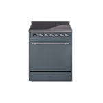 ILVE UPI304QNMPBGC Nostalgie II 30" Induction Range (Solid Door, Blue Grey, Chrome)