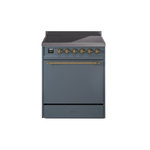 ILVE UPI304QNMPBGG Nostalgie II 30" Induction Range (Solid Door, Blue Grey, Brass)