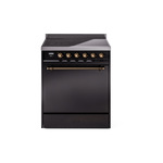 ILVE UPI304QNMPBKB Nostalgie II 30" Induction Range (Solid Door, Glossy Black, Burnished)