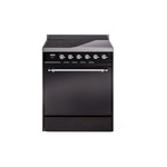 ILVE UPI304QNMPBKC Nostalgie II 30" Induction Range (Solid Door, Glossy Black, Chrome)