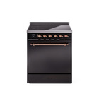 ILVE UPI304QNMPBKP Nostalgie II 30" Induction Range (Solid Door, Glossy Black, Copper)