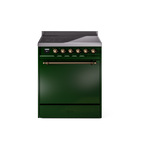 ILVE UPI304QNMPEGB Nostalgie II 30" Induction Range (Solid Door, Emerald Green, Burnished)