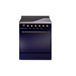 ILVE UPI304QNMPMBB Nostalgie II 30" Induction Range (Solid Door, Midnight Blue, Burnished)