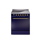 ILVE UPI304QNMPMBG Nostalgie II 30" Induction Range (Solid Door, Midnight Blue, Brass)