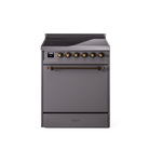 ILVE UPI304QNMPMGB Nostalgie II 30" Induction Range (Solid Door, Graphite Matte, Burnished)