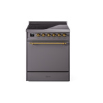 ILVE UPI304QNMPMGG Nostalgie II 30" Induction Range (Solid Door, Graphite Matte, Brass)