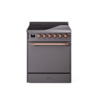 ILVE UPI304QNMPMGP Nostalgie II 30" Induction Range (Solid Door, Graphite Matte, Copper)