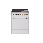 ILVE UPI304QNMPWHB Nostalgie II 30" Induction Range (Solid Door, White, Burnished)