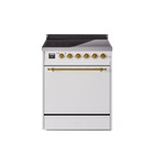 ILVE UPI304QNMPWHG Nostalgie II 30" Induction Range (Solid Door, White, Brass)