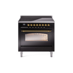 ILVE UPI366NMPBKG Nostalgie II 36 inch Induction Range (Triple Glass Door, Glossy Black, Brass)