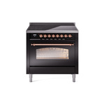 ILVE UPI366NMPBKP Nostalgie II 36 inch Induction Range (Triple Glass Door, Glossy Black, Copper)