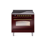 ILVE UPI366NMPBUG Nostalgie II 36 inch Induction Range (Triple Glass Door, Burgundy, Brass)