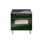 ILVE UPI366NMPEGG Nostalgie II 36 inch Induction Range (Triple Glass Door, Emerald Green, Brass)