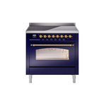 ILVE UPI366NMPMBG Nostalgie II 36 inch Induction Range (Triple Glass Door, Midnight Blue, Brass)