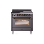 ILVE UPI366NMPMGB Nostalgie II 36 inch Induction Range (Triple Glass Door, Graphite Matte, Burnished)