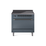 ILVE UPI366QNMPBGB Nostalgie II 36" Induction Range (Solid Door, Blue Grey, Burnished)