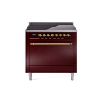 ILVE UPI366QNMPBUG Nostalgie II 36" Induction Range (Solid Door, Burgundy, Brass)