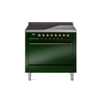 ILVE UPI366QNMPEGB Nostalgie II 36" Induction Range (Solid Door, Emerald Green, Burnished)