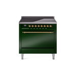 ILVE UPI366QNMPEGG Nostalgie II 36" Induction Range (Solid Door, Emerald Green, Brass)