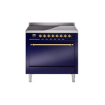 ILVE UPI366QNMPMBG Nostalgie II 36" Induction Range (Solid Door, Midnight Blue, Brass)