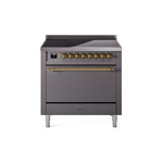 ILVE UPI366QNMPMGG Nostalgie II 36" Induction Range (Solid Door, Graphite Matte, Brass)