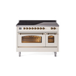 ILVE UPI486NMPAWB Nostalgie II 48" Induction Range  (Triple Glass Door, Antique White, Burnished)