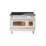 ILVE UPI486NMPAWC Nostalgie II 48" Induction Range  (Triple Glass Door, Antique White, Chrome)