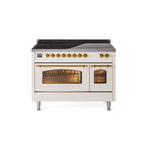 ILVE UPI486NMPAWG Nostalgie II 48" Induction Range  (Triple Glass Door, Antique White, Brass)