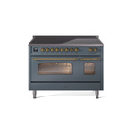 ILVE UPI486NMPBGG Nostalgie II 48" Induction Range  (Triple Glass Door, Blue Grey, Brass)