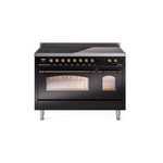 ILVE UPI486NMPBKB Nostalgie II 48" Induction Range  (Triple Glass Door, Glossy Black, Burnished)