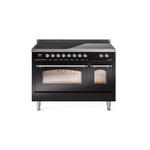 ILVE UPI486NMPBKC Nostalgie II 48" Induction Range  (Triple Glass Door, Glossy Black, Chrome)