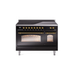 ILVE UPI486NMPBKG Nostalgie II 48" Induction Range  (Triple Glass Door, Glossy Black, Brass)