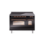 ILVE UPI486NMPBKP Nostalgie II 48" Induction Range  (Triple Glass Door, Glossy Black, Copper)