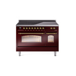 ILVE UPI486NMPBUG Nostalgie II 48" Induction Range  (Triple Glass Door, Burgundy, Brass)