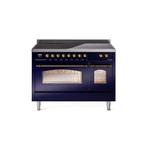 ILVE UPI486NMPMBB Nostalgie II 48" Induction Range  (Triple Glass Door, Midnight Blue, Burnished)