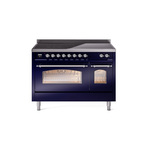 ILVE UPI486NMPMBC Nostalgie II 48" Induction Range  (Triple Glass Door, Midnight Blue, Chrome)