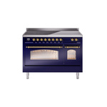 ILVE UPI486NMPMBG Nostalgie II 48" Induction Range  (Triple Glass Door, Midnight Blue, Brass)