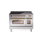 ILVE UPI486NMPSSG Nostalgie II 48" Induction Range  (Triple Glass Door, Stainless Steel, Brass)