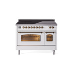 ILVE UPI486NMPWHB Nostalgie II 48" Induction Range  (Triple Glass Door, White, Burnished)