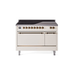 ILVE UPI486QNMPAWB Nostalgie II 48" Induction Range  (Solid Door, Antique White, Burnished)