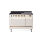 ILVE UPI486QNMPAWG Nostalgie II 48" Induction Range  (Solid Door, Antique White, Brass)