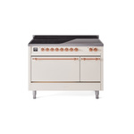 ILVE UPI486QNMPAWP Nostalgie II 48" Induction Range  (Solid Door, Antique White, Copper)