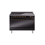 ILVE UPI486QNMPBKB Nostalgie II 48" Induction Range  (Solid Door, Glossy Black, Burnished)