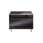 ILVE UPI486QNMPBKG Nostalgie II 48" Induction Range  (Solid Door, Glossy Black, Brass)