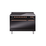 ILVE UPI486QNMPBKP Nostalgie II 48" Induction Range  (Solid Door, Glossy Black, Copper)