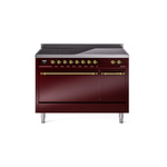 ILVE UPI486QNMPBUG Nostalgie II 48" Induction Range  (Solid Door, Burgundy, Brass)